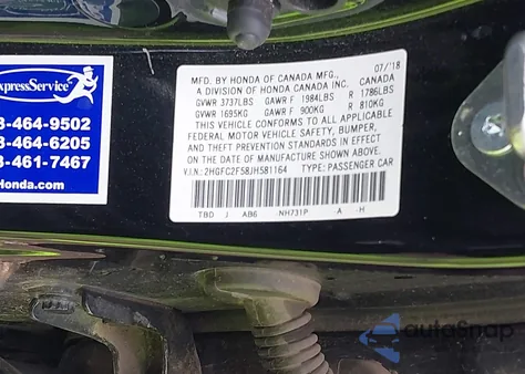 2018 Honda Civic Lx z USA, uszkodzony, nr VIN 2HGFC2F58JH581164